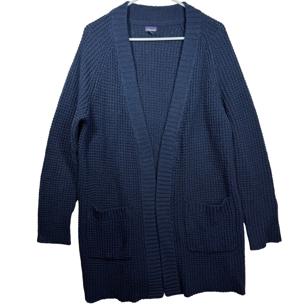 Patagonia Navy Blue Off Country Waffle Knit Open Front Cardigan Sweater 50380 M